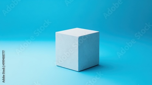 Simple cube-shaped object placed against a clean blue background with a modern aesthetic