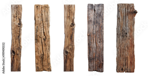 Set of rustic wooden planks in different textures isolated on transparent background