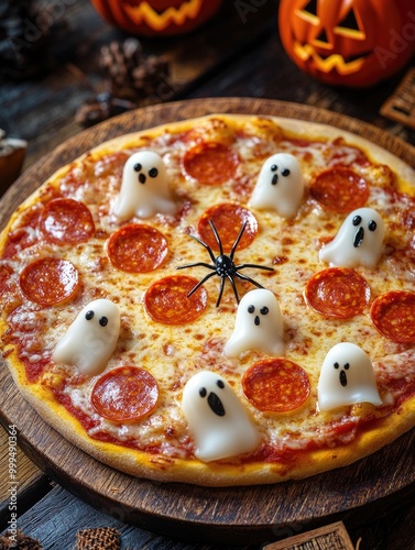 Pepperoni Pizza with Ghosts Topping photo