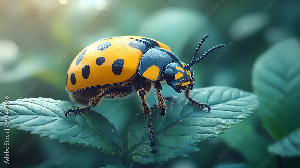 Fototapeta premium Ladybug on Leaf Close-up