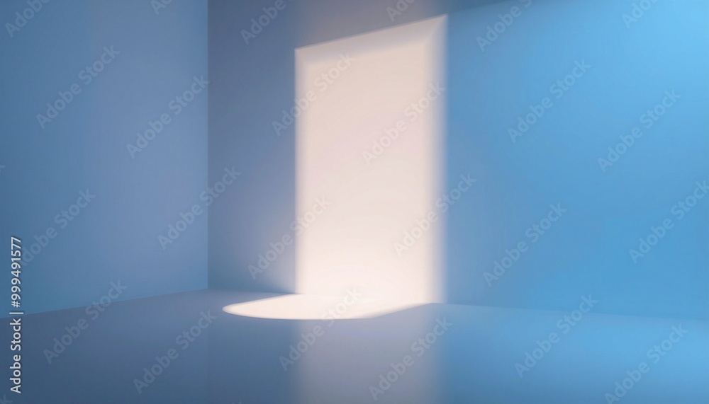 A single beam of light casts a shadow in a light blue room. A single beam of light casts a shadow in a light blue room.