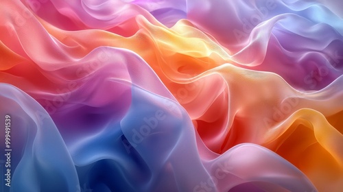 Colorful Abstract Fabric Flowing in Waves