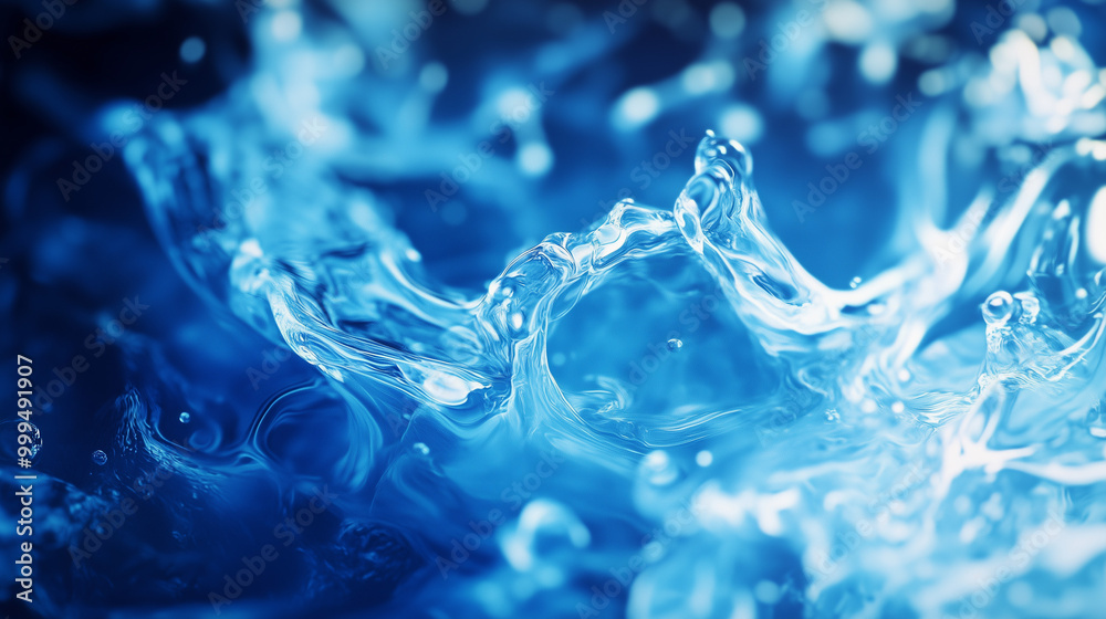 Fototapeta premium Tło w stylu abstrakcyjnym, które ukazuje błękitne fale wody. Odbicia światła i różnorodność odcieni niebieskiego nadają całości dynamizmu, tworząc wrażenie spokoju i świeżości.