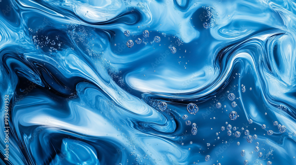 Fototapeta premium Tło w stylu abstrakcyjnym, które ukazuje błękitne fale wody. Odbicia światła i różnorodność odcieni niebieskiego nadają całości dynamizmu, tworząc wrażenie spokoju i świeżości.