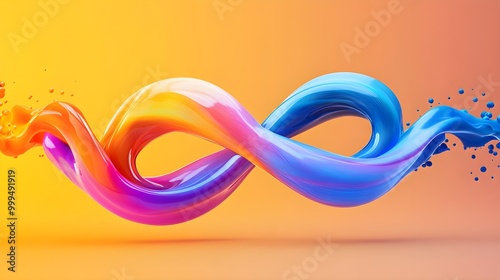 Abstract image of two companies’ logos intertwining, representing brand unification after acquisition, bright and dynamic colors  photo