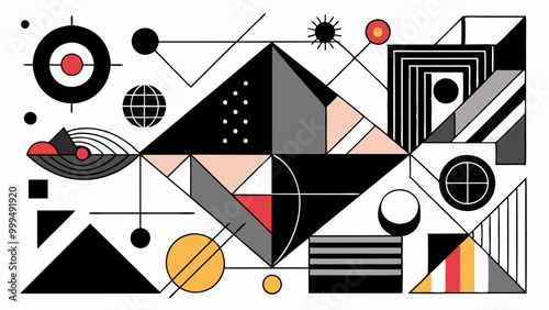 Abstract Geometric Shapes Art in Modern Black and White Design