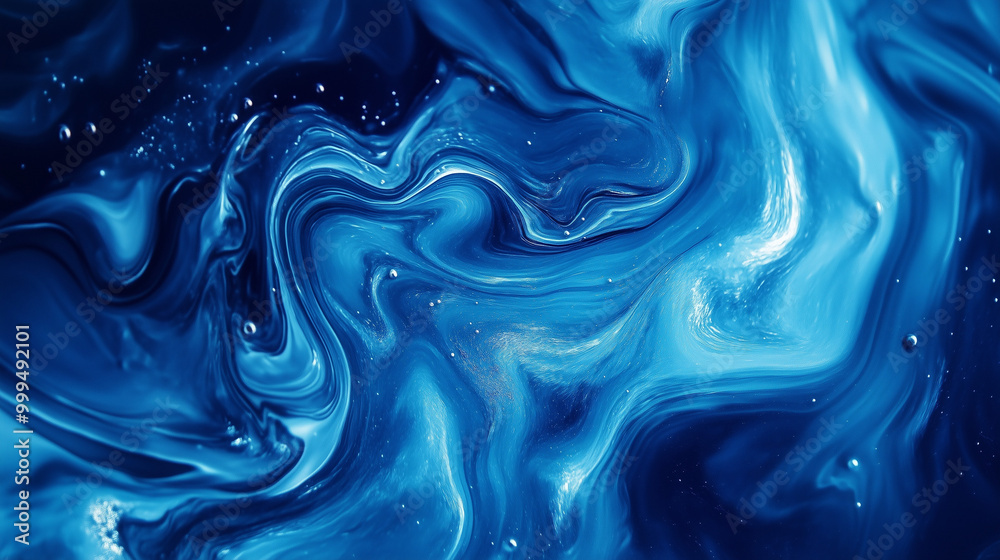 Fototapeta premium Tło w stylu abstrakcyjnym, które ukazuje błękitne fale wody. Odbicia światła i różnorodność odcieni niebieskiego nadają całości dynamizmu, tworząc wrażenie spokoju i świeżości.