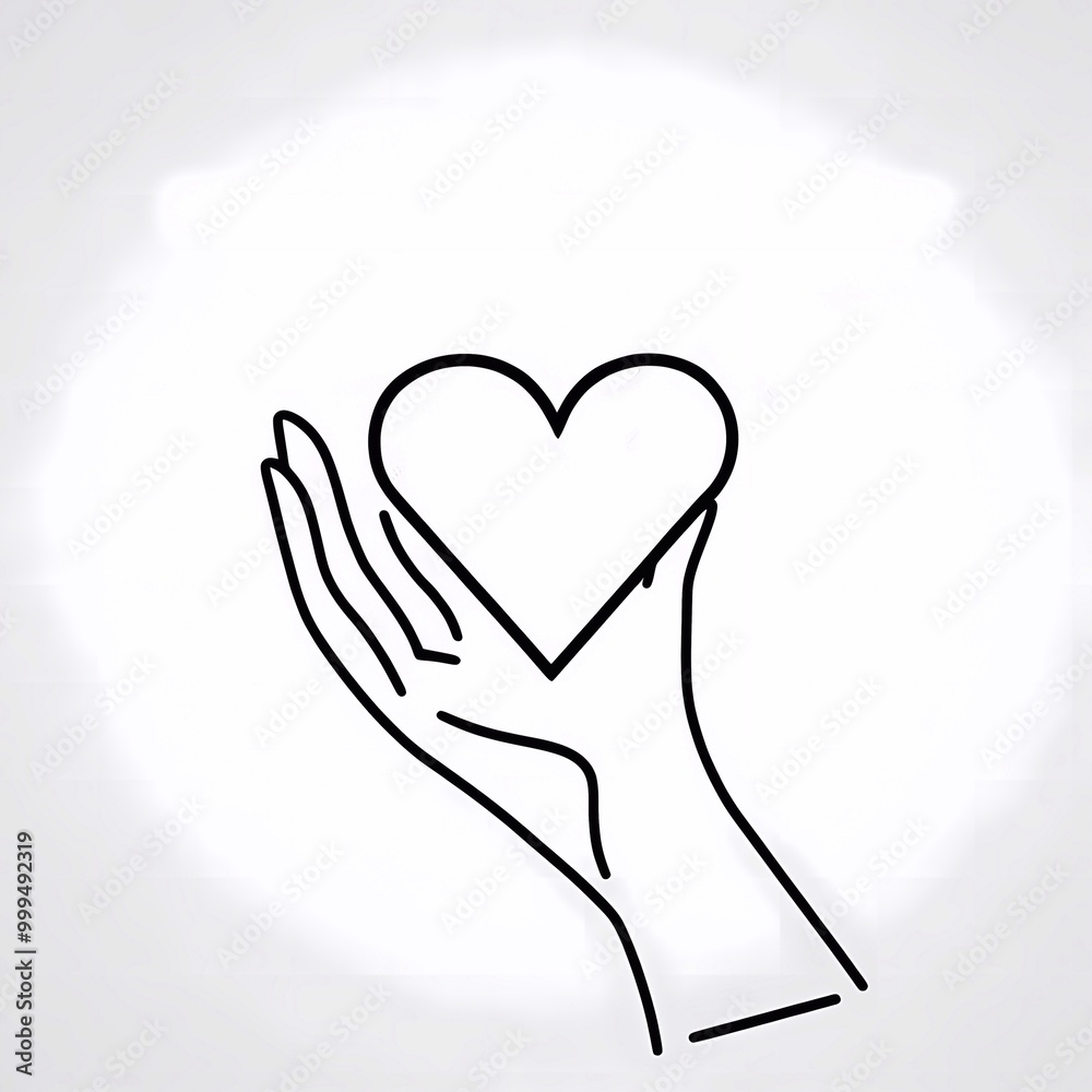 Obraz premium Outliner heart in outliner hand on white background