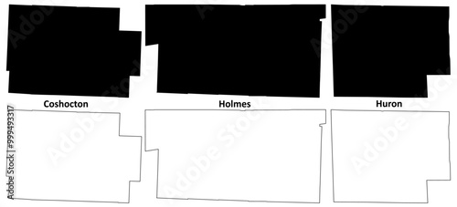 Holmes, Coshocton and Huron County, Ohio State (U.S. county, United States of America, USA, U.S., US) map vector illustration, scribble sketch map