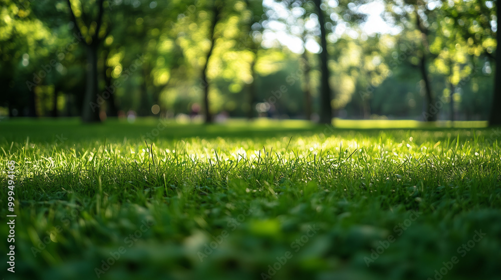 Obraz premium Przestronny park z bujną, zieloną trawą, idealny do pikników i aktywności na świeżym powietrzu. Otaczające go drzewa tworzą przyjemny cień.