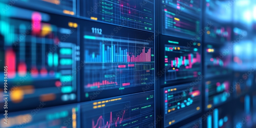 network monitoring tools, alerts and performance metrics being analyzed in a control room, ensuring optimal network performance. network monitoring tools, alerts and performance metrics being analyzed in a control room, ensuring optimal network performance.