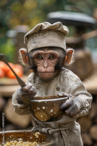 cooking animal cook kitchen artwork chef monkey chimpansee photo