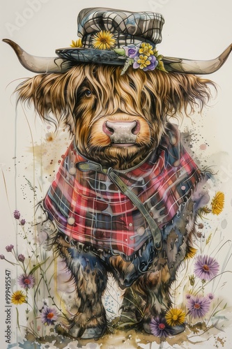 scottish higlander cow cooking animal cook kitchen artwork chef photo