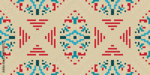 Fabric Pattern Geometric Patterns Mathfolk Embroidery, Aztec Geometric Ornament Print. Design for Carpet, Wallpaper, Clothing, Wrapping, Fabric