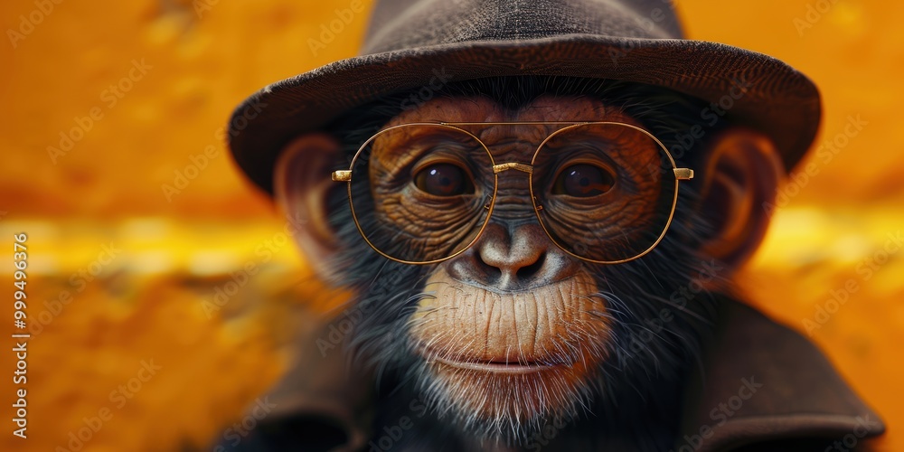Chimpanzee in a Hat and Glasses Chimpanzee in a Hat and Glasses