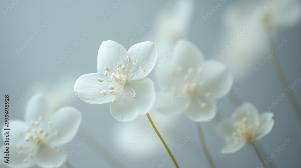 Delicate flowers on slender stems appear nearly pure white