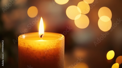 Gently Illuminated Candle Surrounded by Bokeh Blur Evoking a Warm and Inviting Ambiance