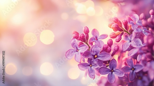 Blooming purple lilac bush with beautiful bokeh and ample copyspace