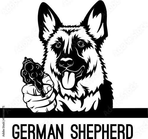 Bad German Shepherd with gun - Bad Dog - Dog gangster