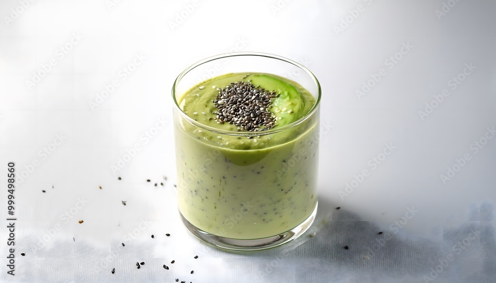 Avocado Matcha Smoothie. A creamy smoothie made with avocado and matcha, topped with chia seeds Avocado Matcha Smoothie. A creamy smoothie made with avocado and matcha, topped with chia seeds