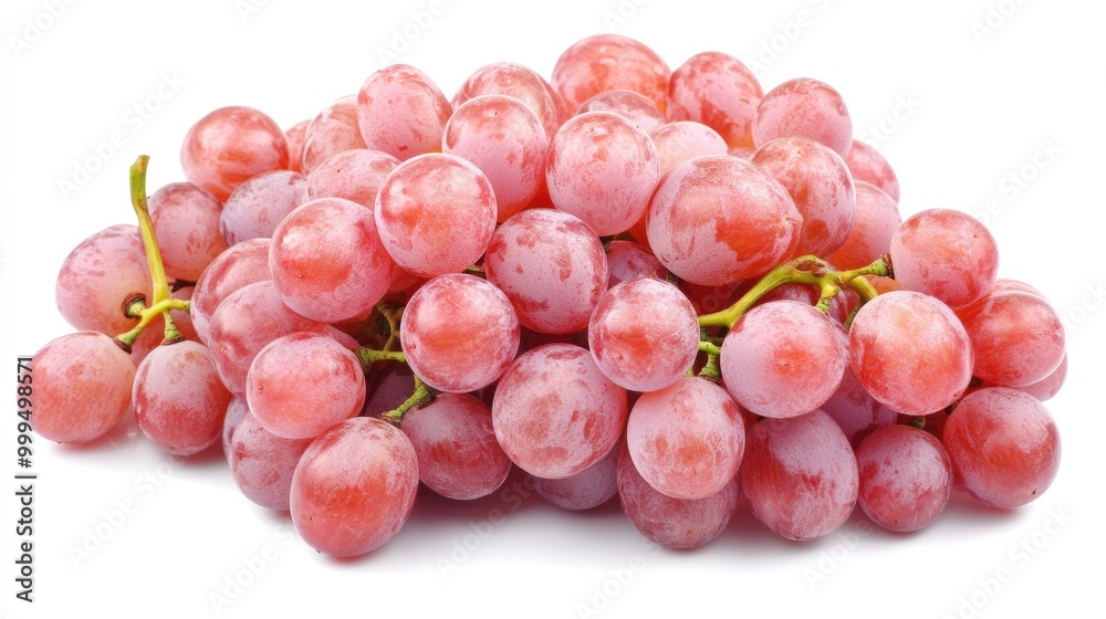 Fototapeta premium Fresh raw pink seedless grapes in a bunch on a white background