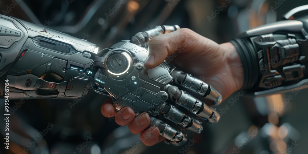 Fototapeta premium Human and Robot Handshake: A Symbiotic Future