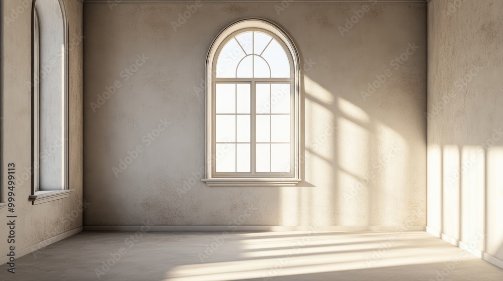 Empty room featuring a window in neutral tones showcasing minimalist home interiors with ample copy space Empty room featuring a window in neutral tones showcasing minimalist home interiors with ample copy space