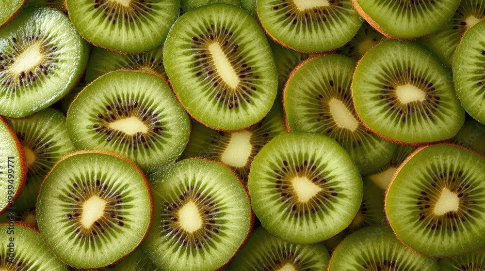 Numerous kiwi slices creating a textured backdrop Numerous kiwi slices creating a textured backdrop