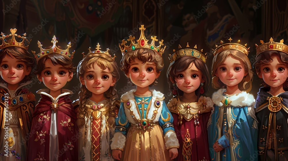 Fototapeta premium Royal Children Posing with Crowns