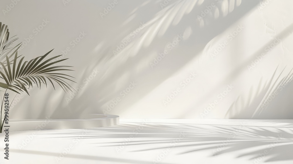 Obraz premium Minimalist White Background with Palm Shadow