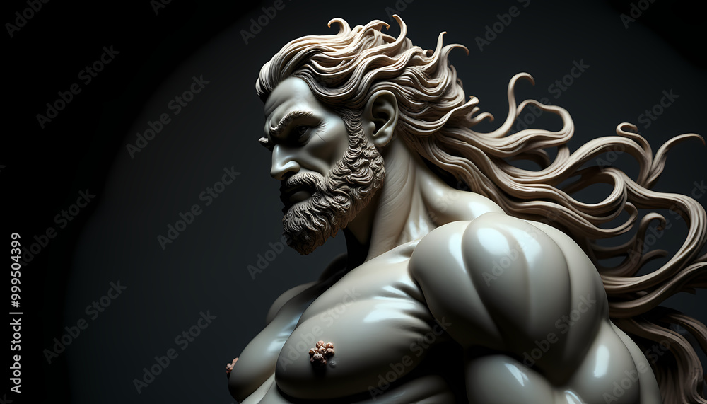 A close-up of a glamour sculpture of a man. It is a muscular mythical hero with a complex design and many details A close-up of a glamour sculpture of a man. It is a muscular mythical hero with a complex design and many details
