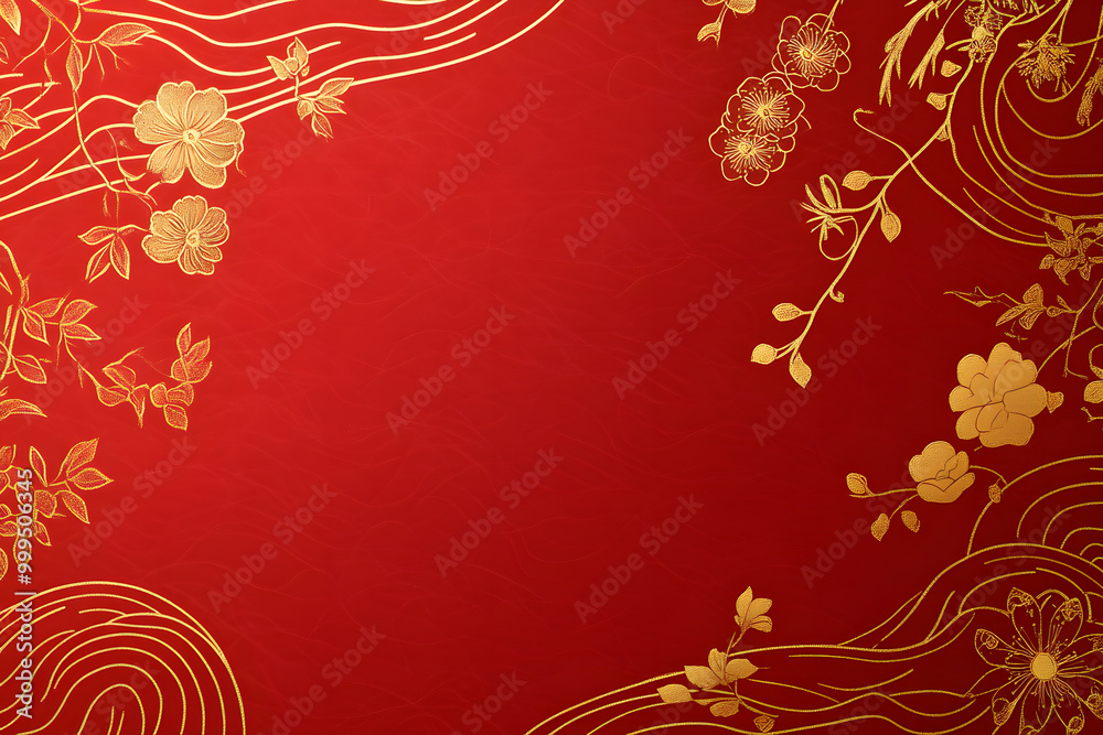 A red background with golden gradient wave lines as decoration on the right side A red background with golden gradient wave lines as decoration on the right side