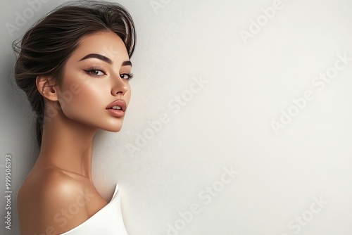 Copy space with a model in the background, ideal for fashion ads or beauty products