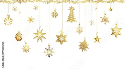 Golden Christmas Ornaments Isolated On White photo