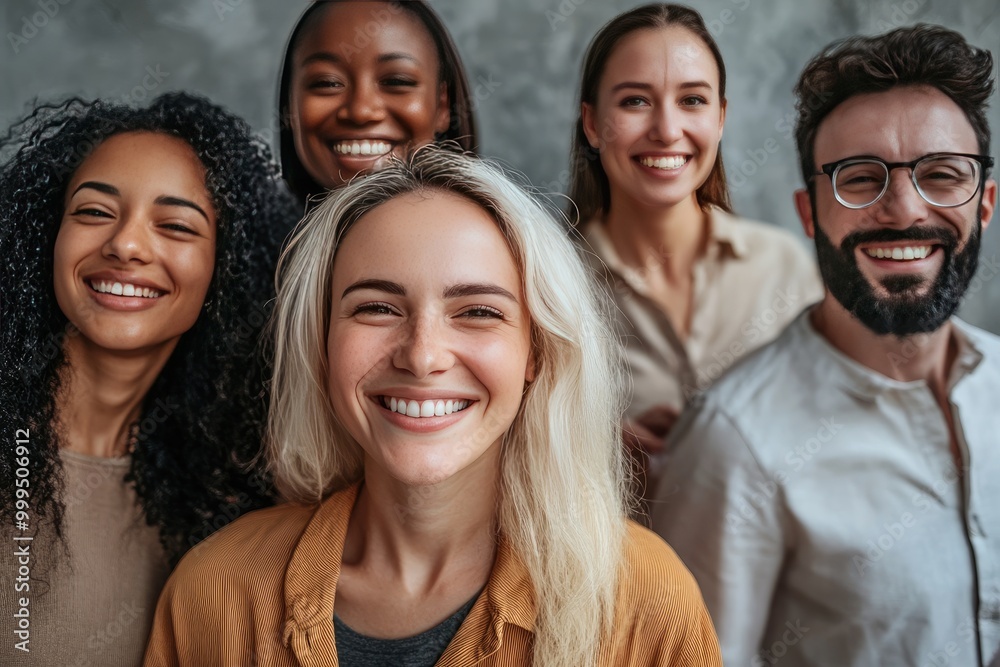 Customer growth represented by people joining a brand or company, smiling and satisfied Customer growth represented by people joining a brand or company, smiling and satisfied