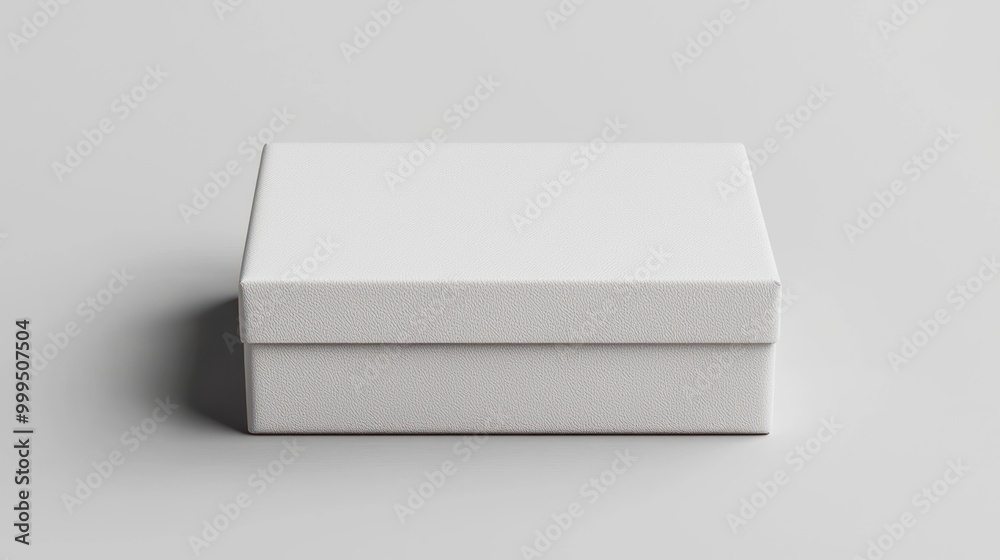 A minimalist, square white box with a textured surface, resting on a light gray background. A minimalist, square white box with a textured surface, resting on a light gray background.