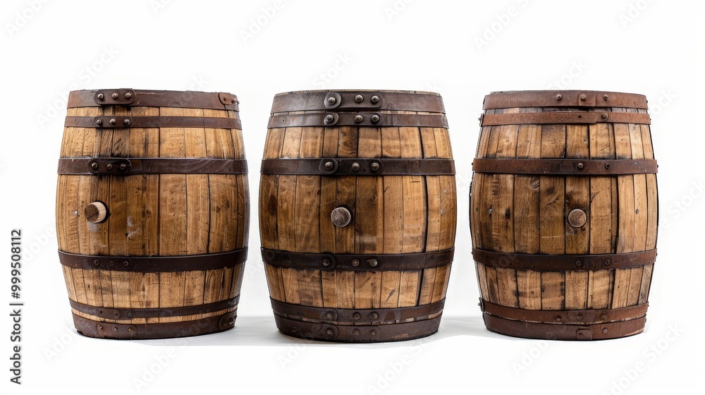 Three Wooden Barrels Isolated On White Three Wooden Barrels Isolated On White