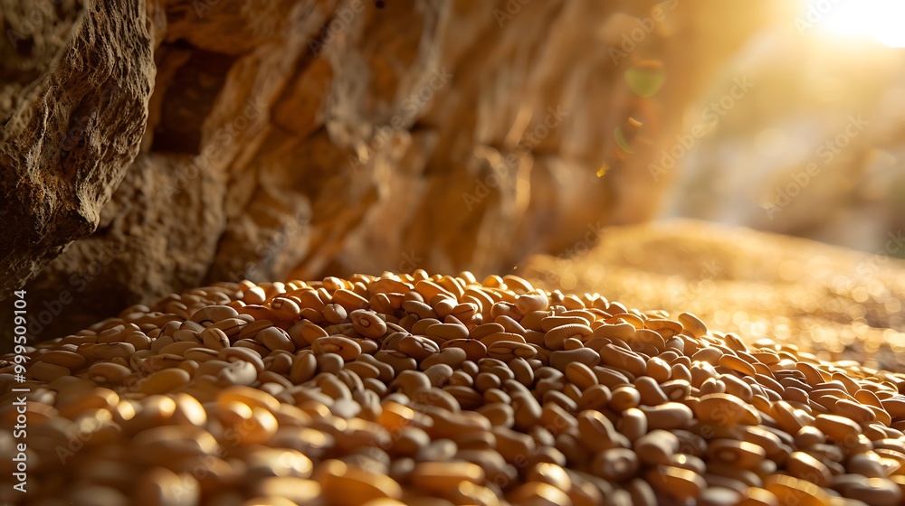 Obraz premium The grain of wheat beans on the surface of a cave