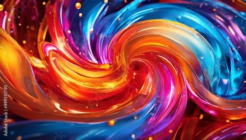 A captivating digital artwork featuring a colorful, swirling vortex with a glossy texture, blending vivid hues of blue, pink, and orange in a dynamic motion. Ideal for bold, creative projects.. AI