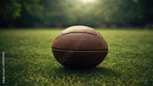 American football ball at an empty stadium arena