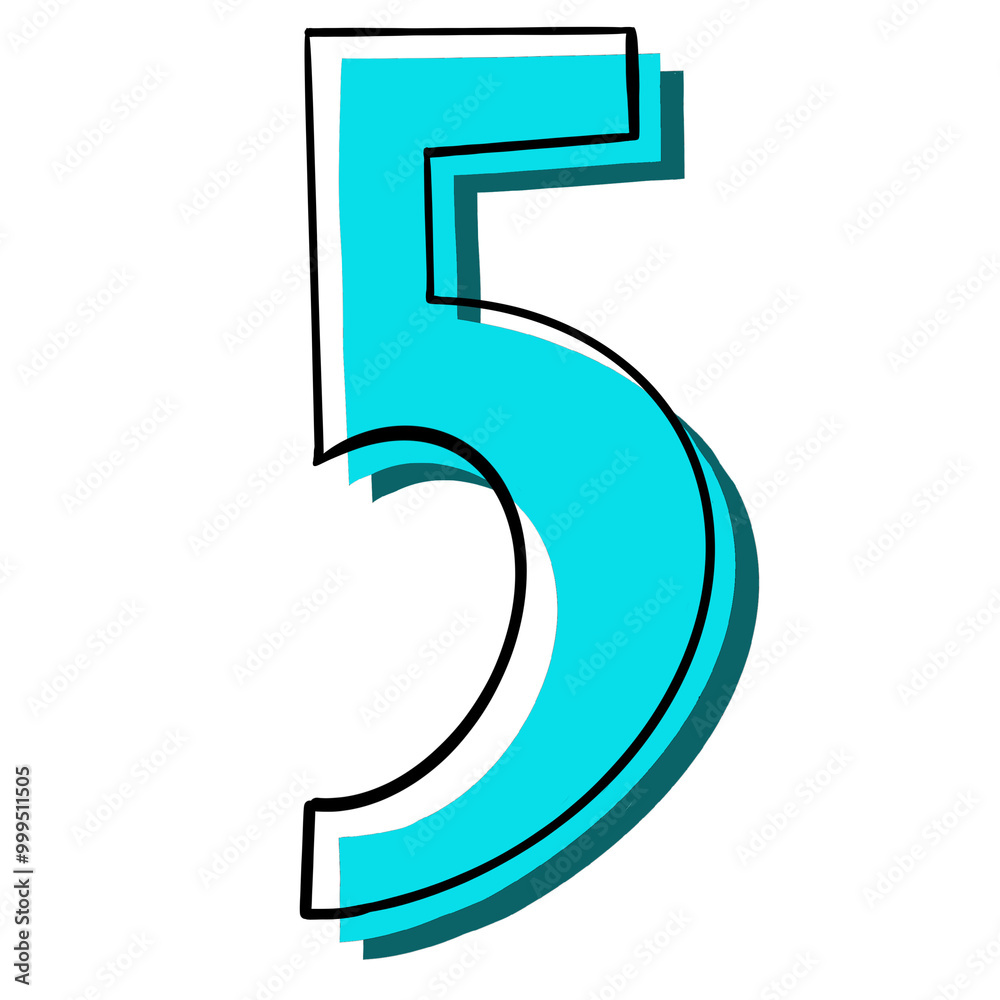 Alphabet 3D number 5 in a turquoise color with dark shadow Alphabet 3D number 5 in a turquoise color with dark shadow