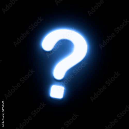 Question mark glowing neon blue sign icon