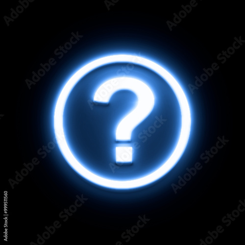 Question mark glowing neon blue sign icon