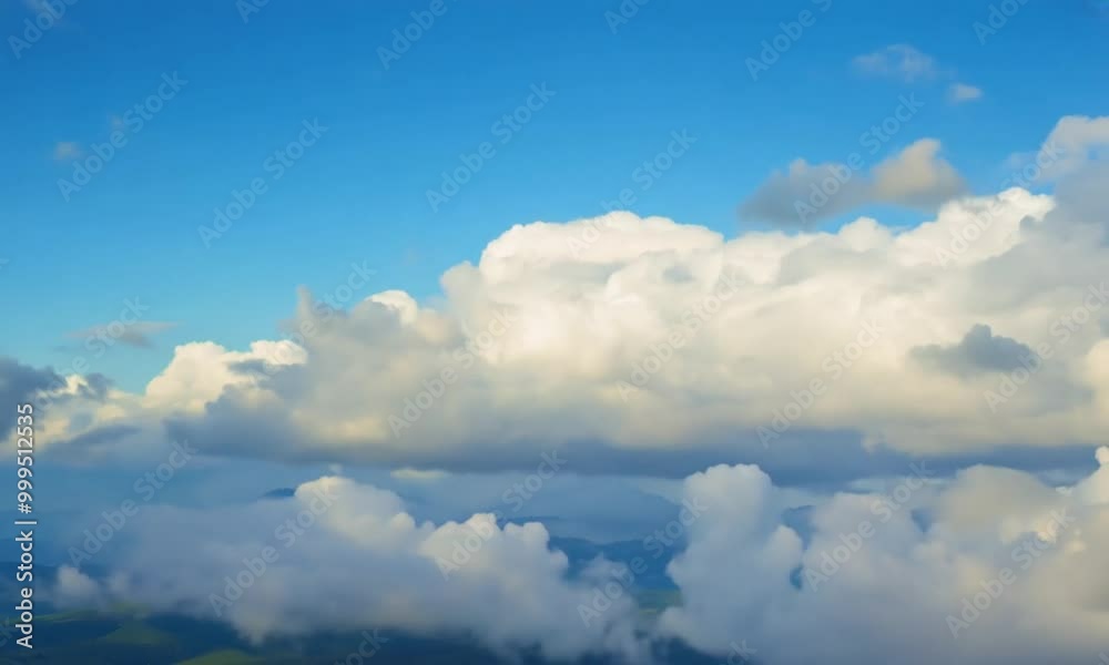 White Fluffy Clouds Over Green Mountains and a Blue Sky White Fluffy Clouds Over Green Mountains and a Blue Sky