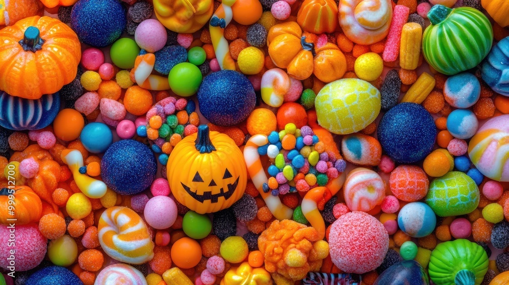 Fototapeta premium vibrant halloween candy arrangement background