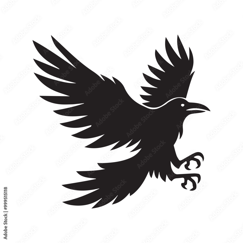 Fototapeta premium Raven Bird Vector Illustration in black and white - Raven Clipart Design 