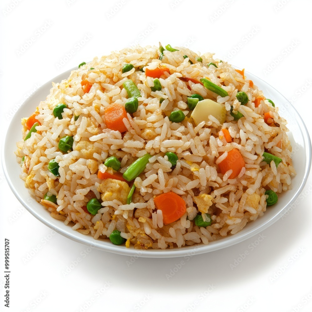 Asian chinese food vegetable fried rice on the plate isolated on white background. Asian chinese food vegetable fried rice on the plate isolated on white background.