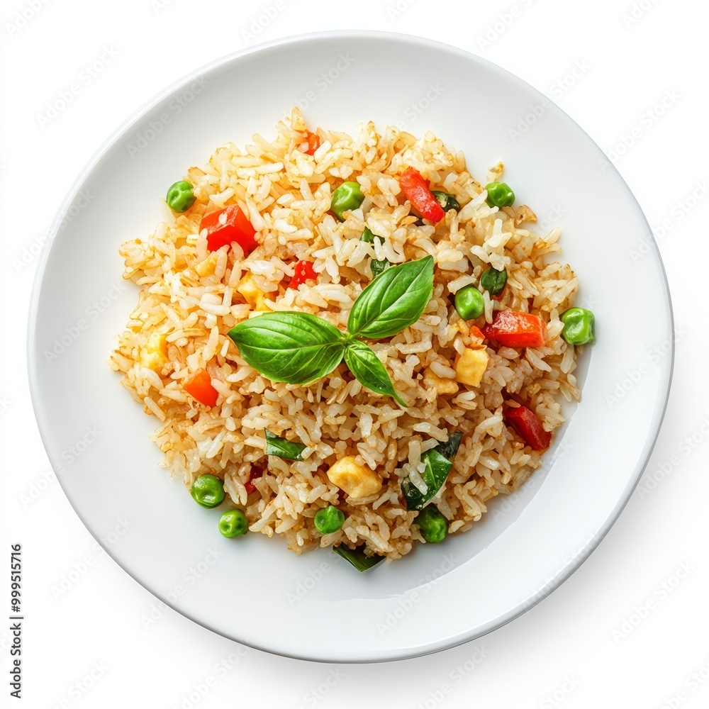 Asian chinese food vegetable fried rice on the plate isolated on white background. Asian chinese food vegetable fried rice on the plate isolated on white background.