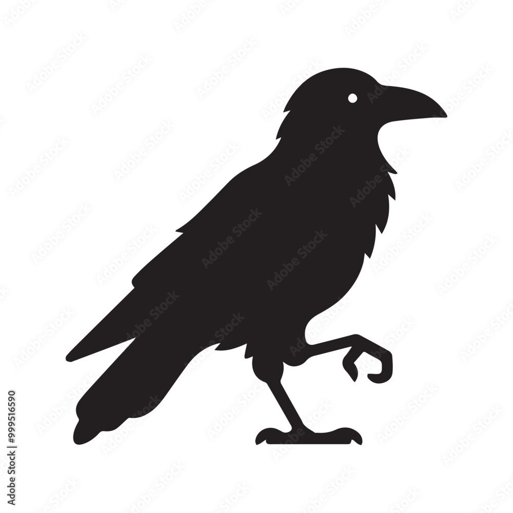 Obraz premium Raven Bird Vector Illustration in black and white - Raven Clipart Design 