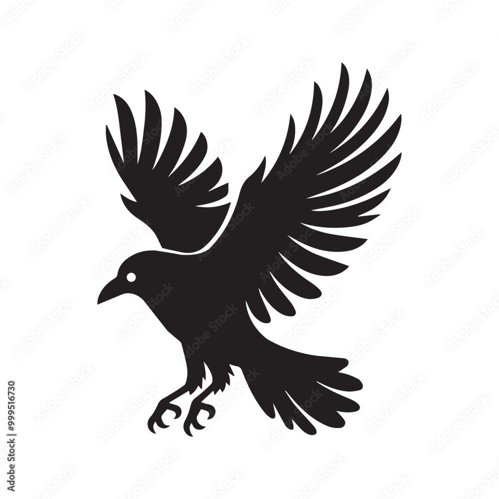 Fototapeta premium Raven Bird Vector Illustration in black and white - Raven Clipart Design 